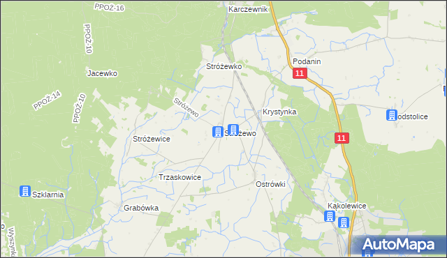 mapa Stróżewo gmina Chodzież, Stróżewo gmina Chodzież na mapie Targeo