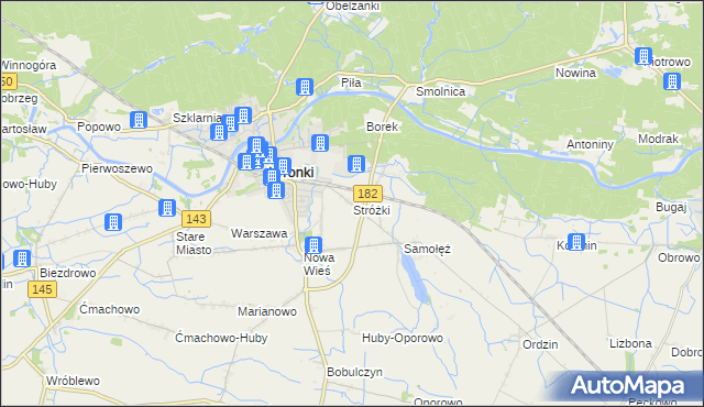 mapa Stróżki gmina Wronki, Stróżki gmina Wronki na mapie Targeo