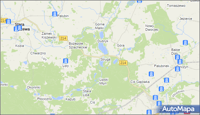 mapa Struga gmina Stara Kiszewa, Struga gmina Stara Kiszewa na mapie Targeo