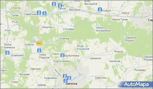 mapa Strugi Krzywickie, Strugi Krzywickie na mapie Targeo