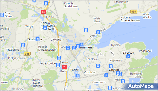 mapa Strumień powiat cieszyński, Strumień powiat cieszyński na mapie Targeo