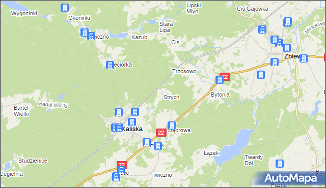 mapa Strych gmina Kaliska, Strych gmina Kaliska na mapie Targeo