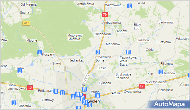 mapa Strykowice Górne, Strykowice Górne na mapie Targeo