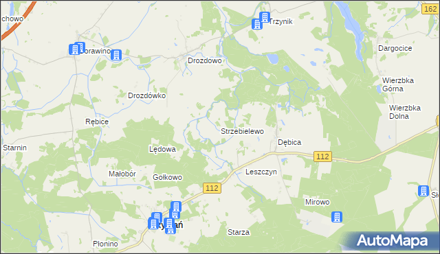 mapa Strzebielewo gmina Rymań, Strzebielewo gmina Rymań na mapie Targeo