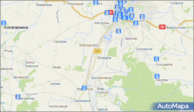 mapa Strzegów gmina Strzelin, Strzegów gmina Strzelin na mapie Targeo