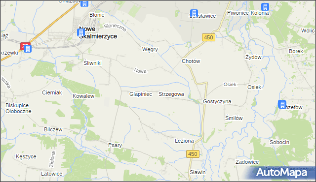 mapa Strzegowa gmina Nowe Skalmierzyce, Strzegowa gmina Nowe Skalmierzyce na mapie Targeo