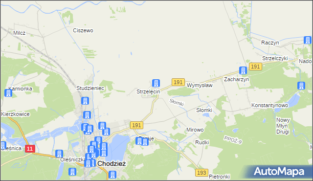 mapa Strzelce gmina Chodzież, Strzelce gmina Chodzież na mapie Targeo