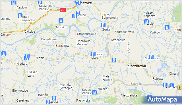 mapa Strzelce Małe gmina Szczurowa, Strzelce Małe gmina Szczurowa na mapie Targeo