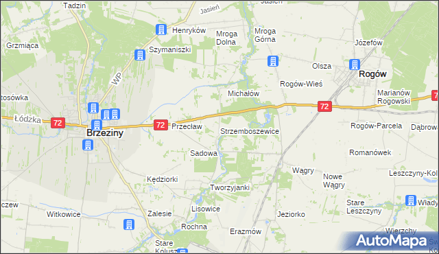 mapa Strzemboszewice, Strzemboszewice na mapie Targeo