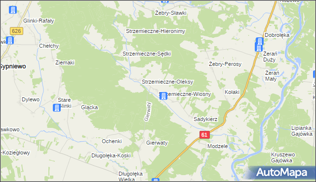 mapa Strzemieczne-Wiosny, Strzemieczne-Wiosny na mapie Targeo