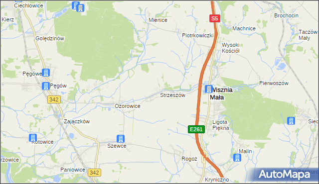 mapa Strzeszów gmina Wisznia Mała, Strzeszów gmina Wisznia Mała na mapie Targeo