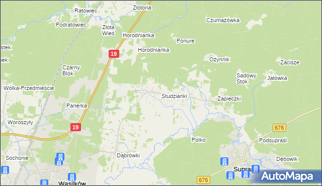 mapa Studzianki gmina Wasilków, Studzianki gmina Wasilków na mapie Targeo