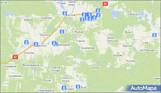 mapa Studzieniec gmina Fałków, Studzieniec gmina Fałków na mapie Targeo