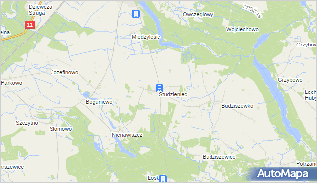 mapa Studzieniec gmina Rogoźno, Studzieniec gmina Rogoźno na mapie Targeo