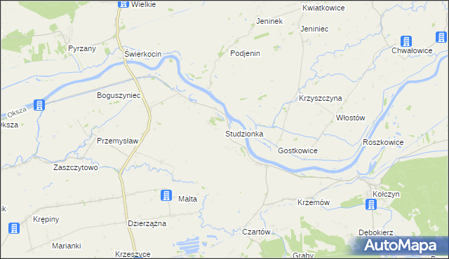 mapa Studzionka gmina Krzeszyce, Studzionka gmina Krzeszyce na mapie Targeo
