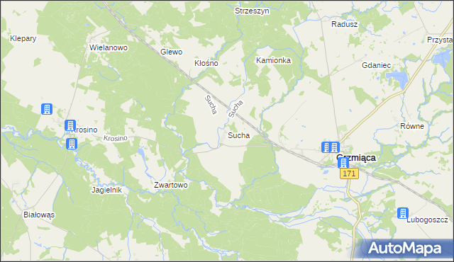 mapa Sucha gmina Grzmiąca, Sucha gmina Grzmiąca na mapie Targeo