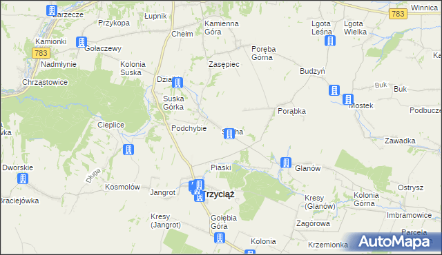 mapa Sucha gmina Trzyciąż, Sucha gmina Trzyciąż na mapie Targeo