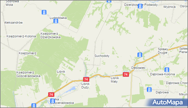 mapa Suchodoły gmina Gościeradów, Suchodoły gmina Gościeradów na mapie Targeo