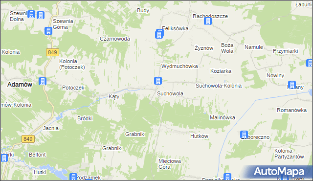 mapa Suchowola gmina Adamów, Suchowola gmina Adamów na mapie Targeo