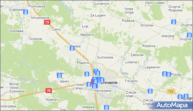 mapa Suchowola gmina Chmielnik, Suchowola gmina Chmielnik na mapie Targeo