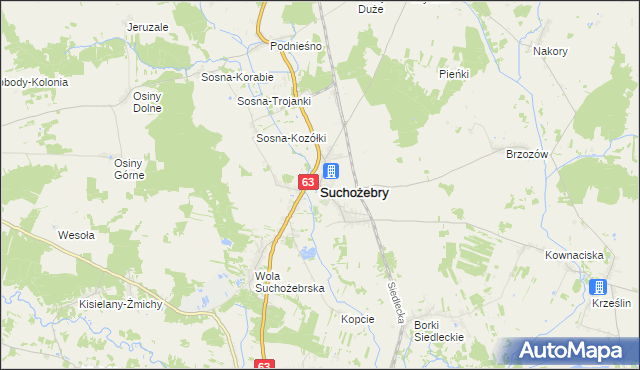 mapa Suchożebry, Suchożebry na mapie Targeo
