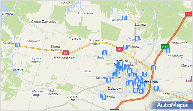 mapa Sudół gmina Jędrzejów, Sudół gmina Jędrzejów na mapie Targeo