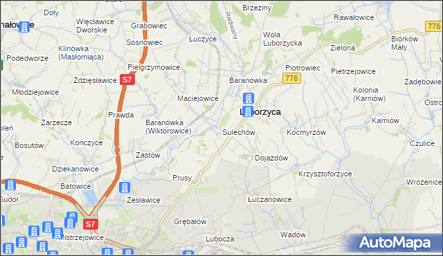 mapa Sulechów gmina Kocmyrzów-Luborzyca, Sulechów gmina Kocmyrzów-Luborzyca na mapie Targeo