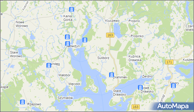 mapa Sulibórz gmina Czaplinek, Sulibórz gmina Czaplinek na mapie Targeo