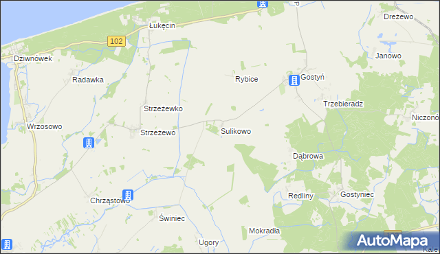 mapa Sulikowo gmina Świerzno, Sulikowo gmina Świerzno na mapie Targeo