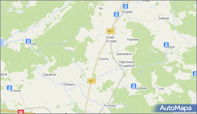 mapa Sulimy gmina Biała Piska, Sulimy gmina Biała Piska na mapie Targeo