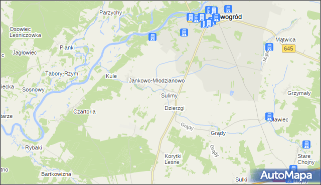 mapa Sulimy gmina Nowogród, Sulimy gmina Nowogród na mapie Targeo