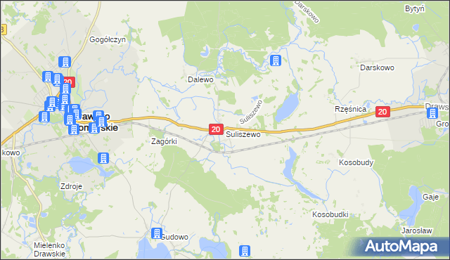 mapa Suliszewo gmina Drawsko Pomorskie, Suliszewo gmina Drawsko Pomorskie na mapie Targeo