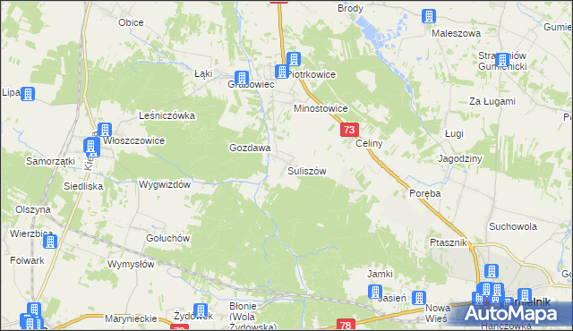 mapa Suliszów gmina Chmielnik, Suliszów gmina Chmielnik na mapie Targeo