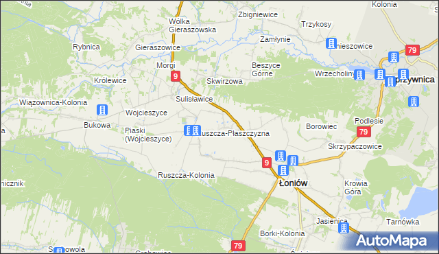 mapa Suliszów gmina Łoniów, Suliszów gmina Łoniów na mapie Targeo