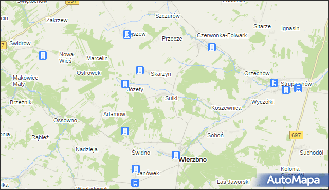 mapa Sulki gmina Wierzbno, Sulki gmina Wierzbno na mapie Targeo