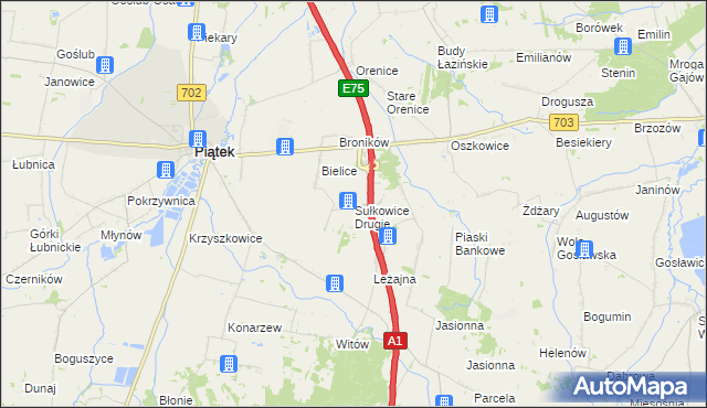 mapa Sułkowice Drugie, Sułkowice Drugie na mapie Targeo
