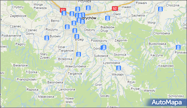 mapa Sułkowice gmina Andrychów, Sułkowice gmina Andrychów na mapie Targeo
