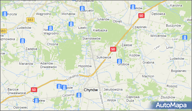mapa Sułkowice gmina Chynów, Sułkowice gmina Chynów na mapie Targeo