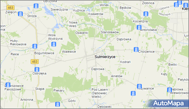 mapa Sulmierzyce powiat pajęczański, Sulmierzyce powiat pajęczański na mapie Targeo