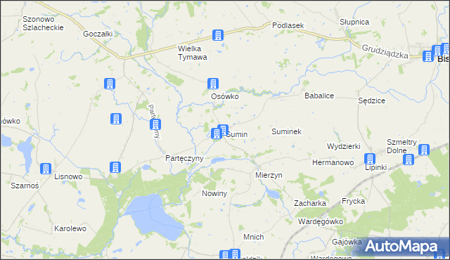 mapa Sumin gmina Biskupiec, Sumin gmina Biskupiec na mapie Targeo