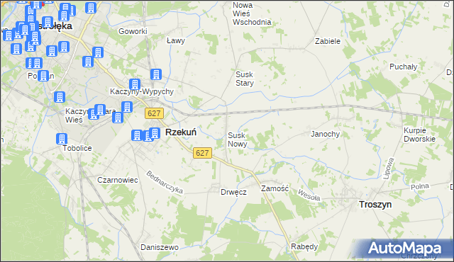 mapa Susk Nowy gmina Rzekuń, Susk Nowy gmina Rzekuń na mapie Targeo