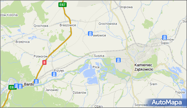 mapa Suszka gmina Kamieniec Ząbkowicki, Suszka gmina Kamieniec Ząbkowicki na mapie Targeo