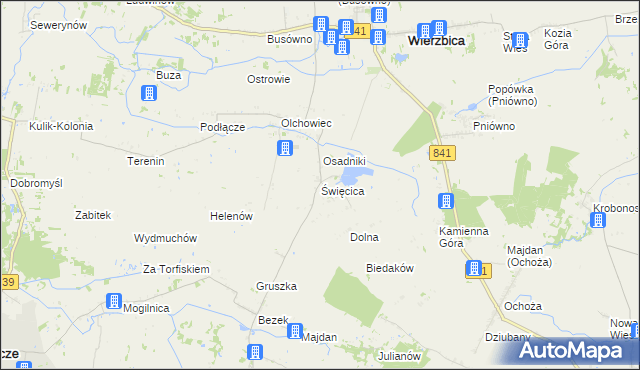 mapa Święcica gmina Wierzbica, Święcica gmina Wierzbica na mapie Targeo