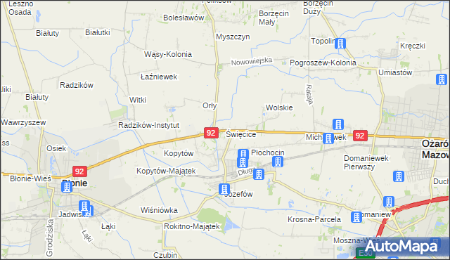 mapa Święcice gmina Ożarów Mazowiecki, Święcice gmina Ożarów Mazowiecki na mapie Targeo