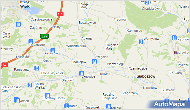 mapa Święcice gmina Słaboszów, Święcice gmina Słaboszów na mapie Targeo