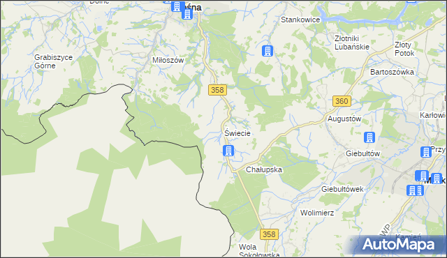 mapa Świecie gmina Leśna, Świecie gmina Leśna na mapie Targeo