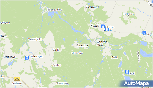 mapa Świelubie gmina Kołczygłowy, Świelubie gmina Kołczygłowy na mapie Targeo