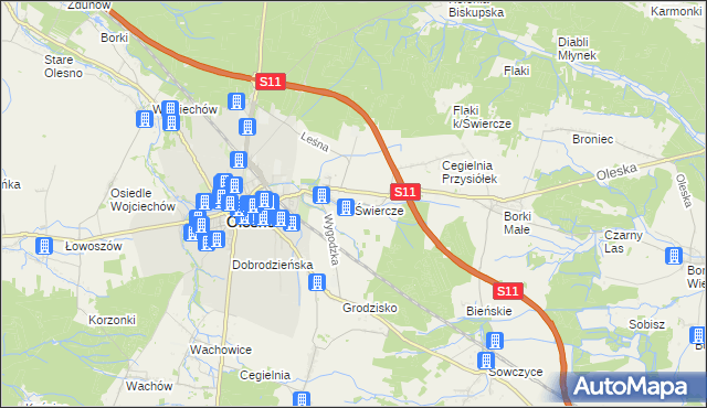 mapa Świercze gmina Olesno, Świercze gmina Olesno na mapie Targeo