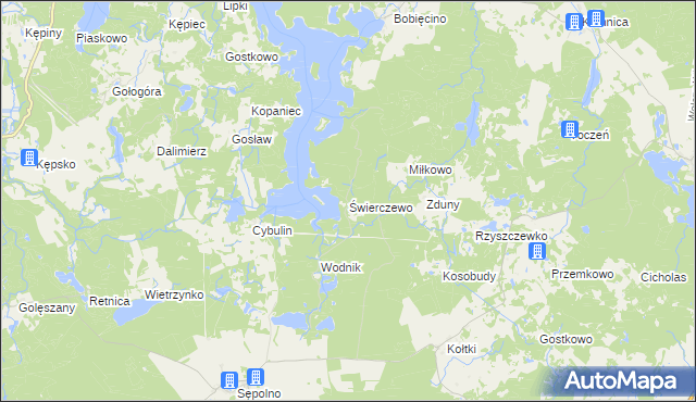 mapa Świerczewo gmina Biały Bór, Świerczewo gmina Biały Bór na mapie Targeo