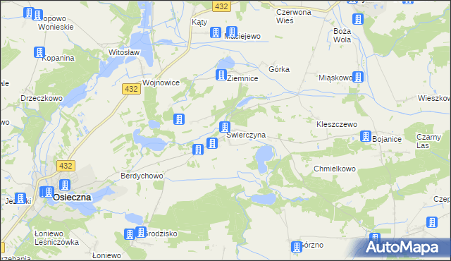 mapa Świerczyna gmina Osieczna, Świerczyna gmina Osieczna na mapie Targeo